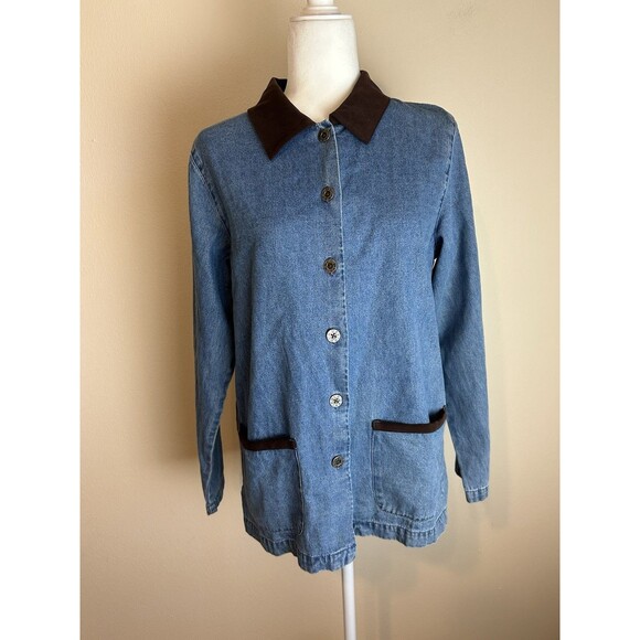 Denim & Co Corduroy Jean Jacket S Barn Chore Shirt Button Up Peasant Western - Picture 1 of 6